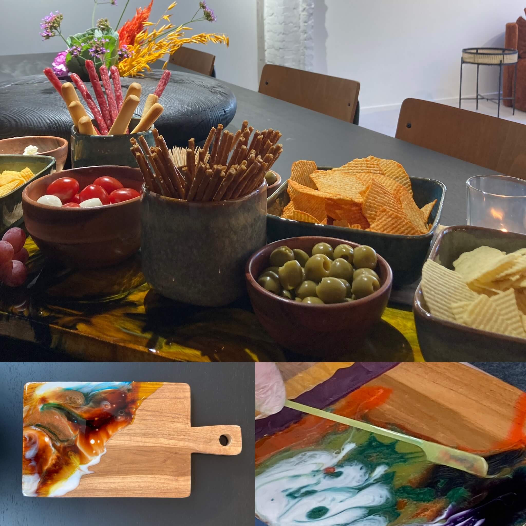 Eigen aperitief plank of dienblad in hars (resin) & apero 🍷🍇 - Foto