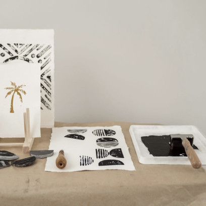 Blockprinting handgeschept papier - workshop