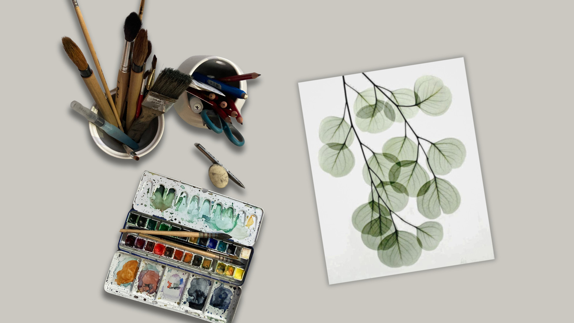 🌿  Eucalyptustakje met aquarel - Foto