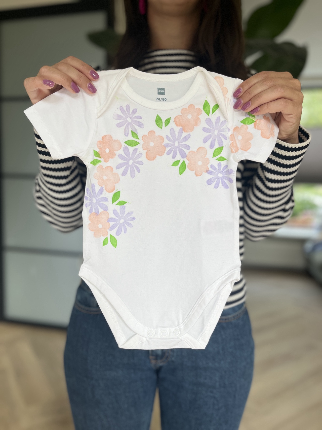 Babyshower Blockprinten op Rompers, Vlaggenlijn of Hydrofiele doeken - Foto