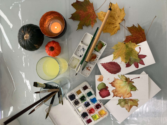🍁 Herfst in aquarel: gouden tinten op papier 🍁