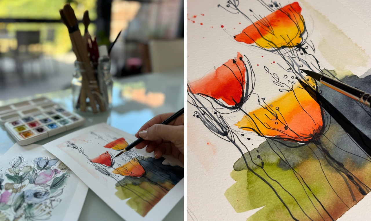 Expressieve bloemen in aquarel - Foto