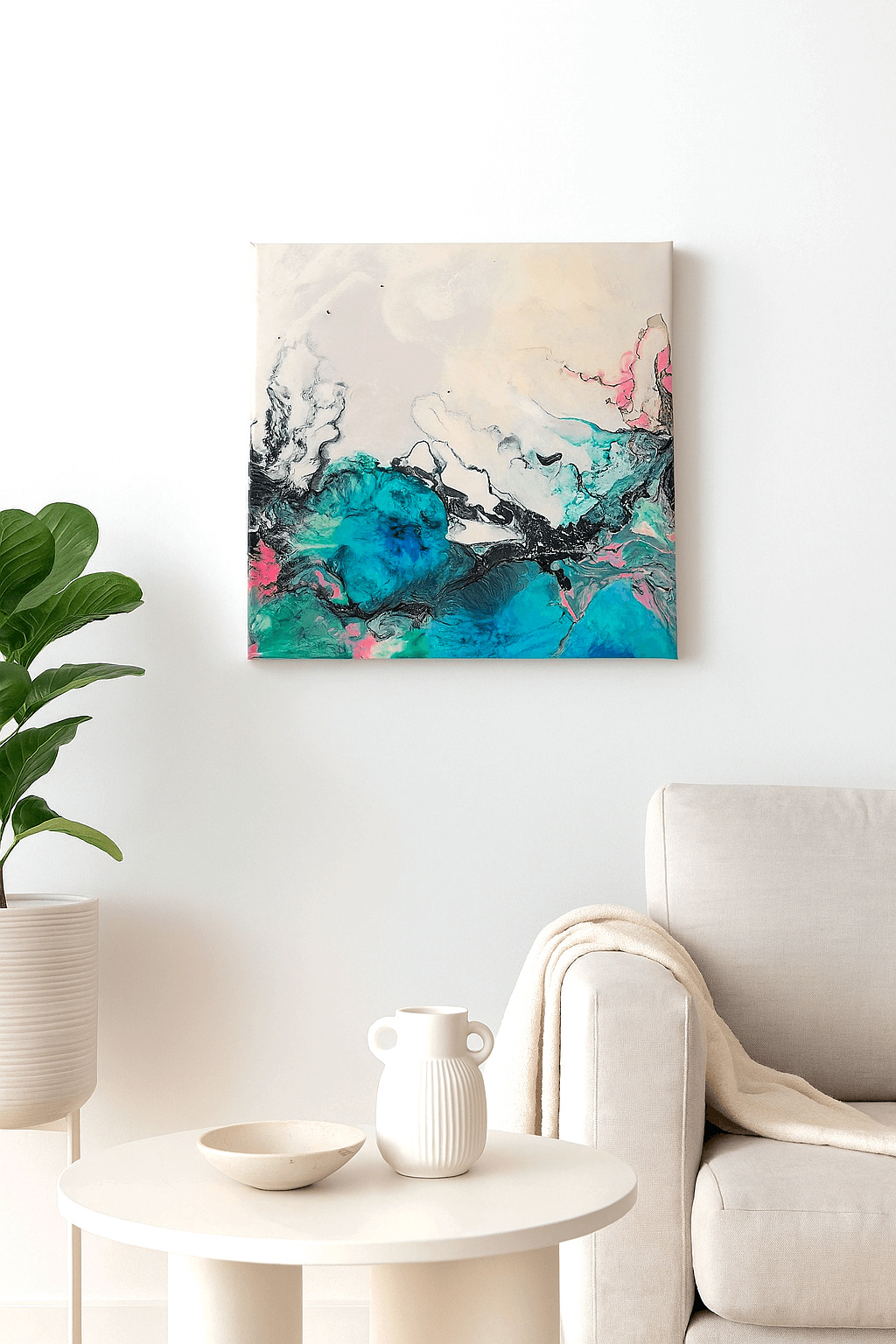 Epoxy/resin art: alcoholinkt op canvas (Juni) - Foto