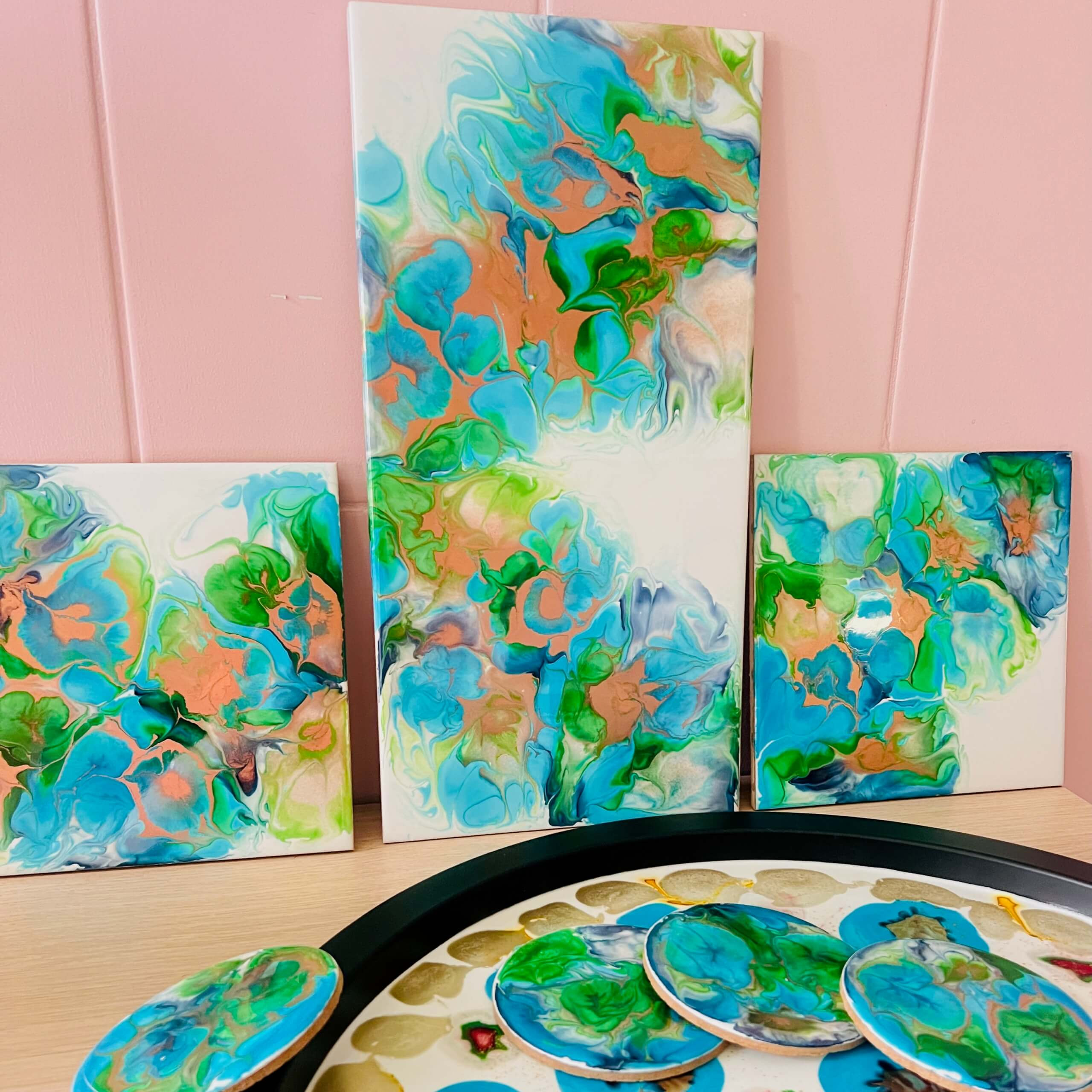 Epoxy/resin art: alcoholinkt op canvas (Juni) - Foto