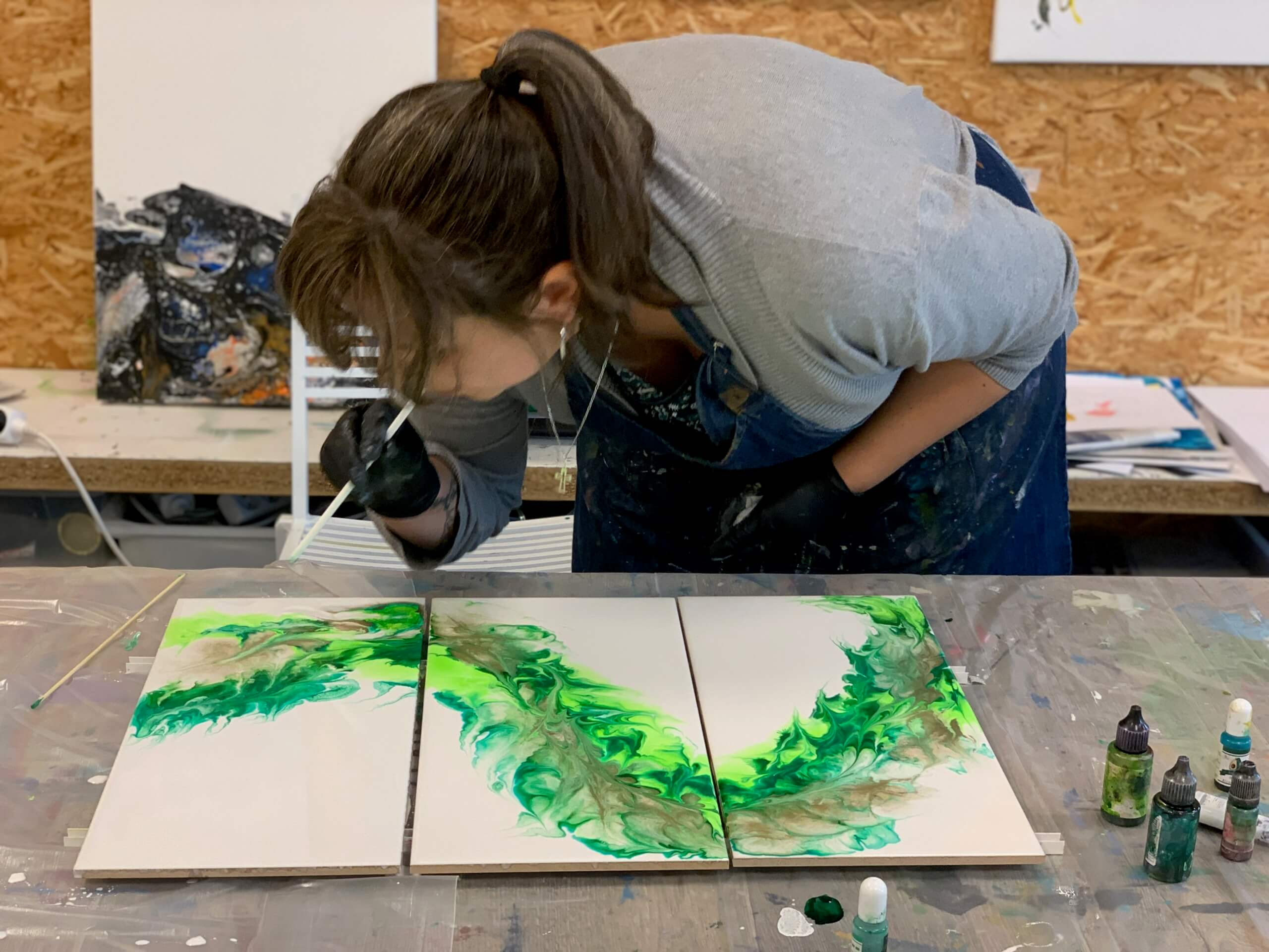 Epoxy/resin art: alcoholinkt op canvas (Juni) - Foto