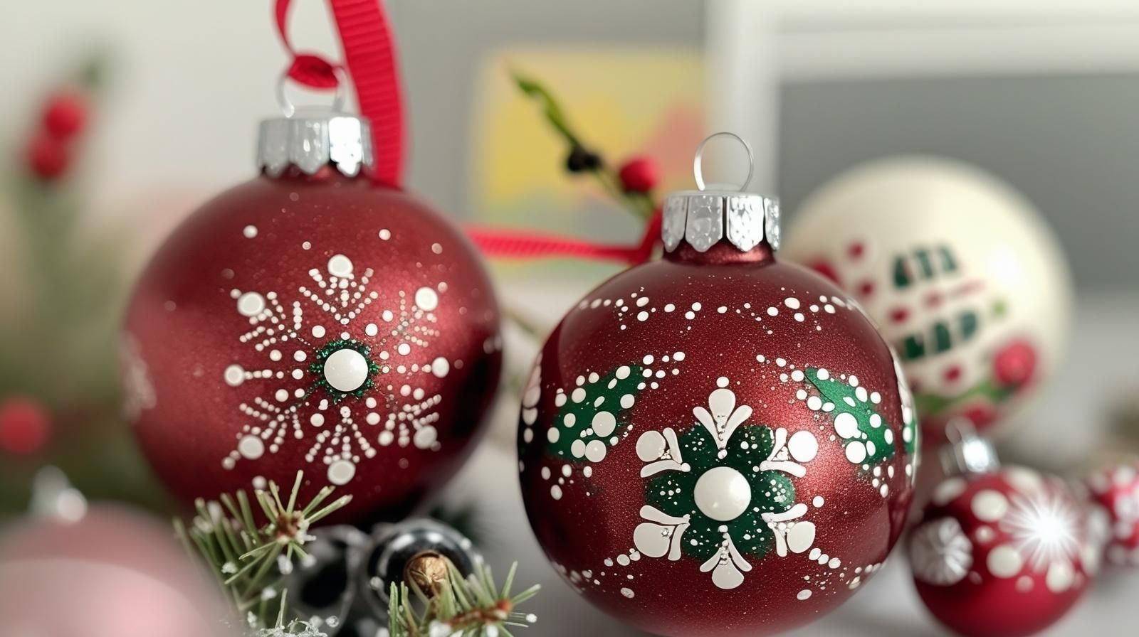 Kerstballen Stippen in Hilversum, Dotpainting.