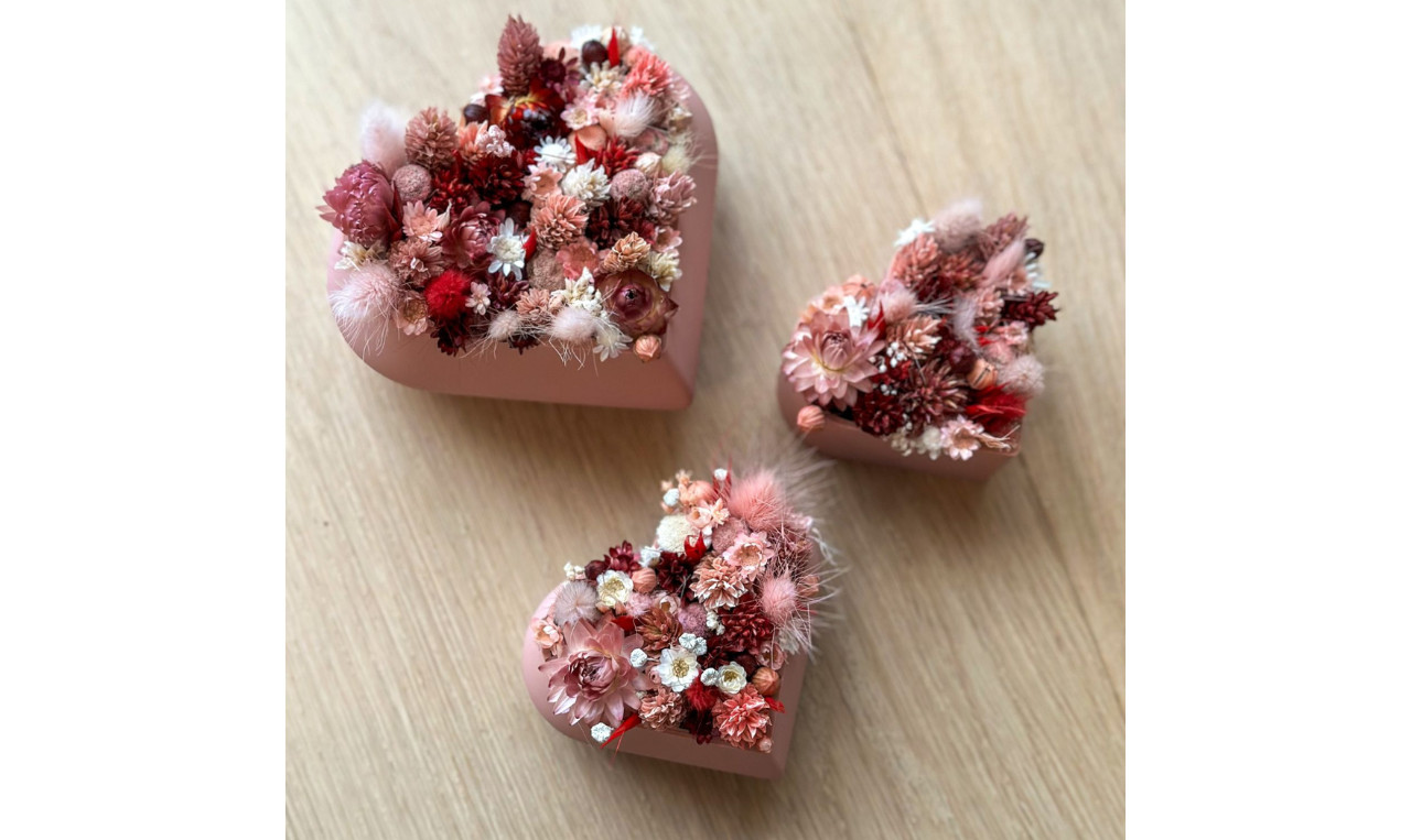 DIY-Pakket;3 hartjes potjes met droogbloemen - Foto