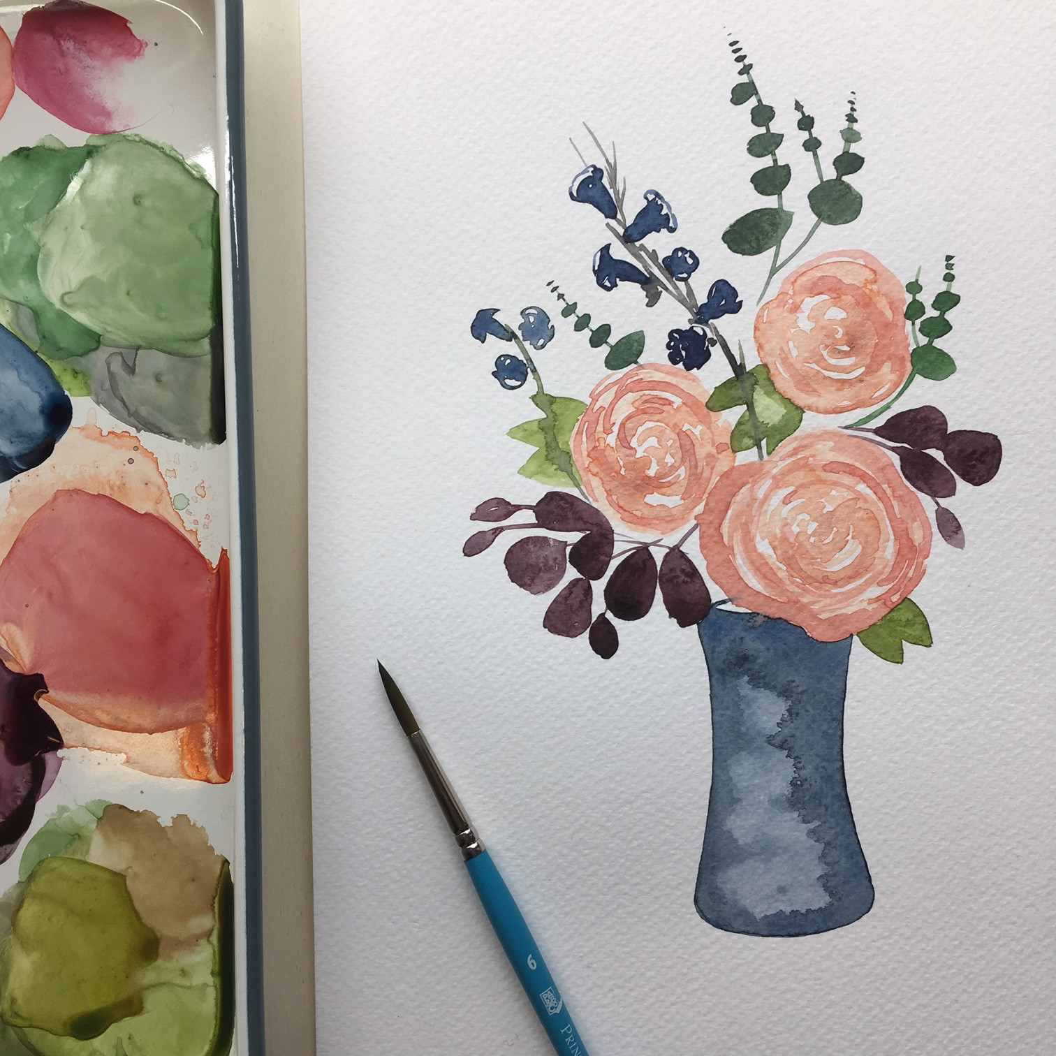 Bloemen met aquarel - Foto