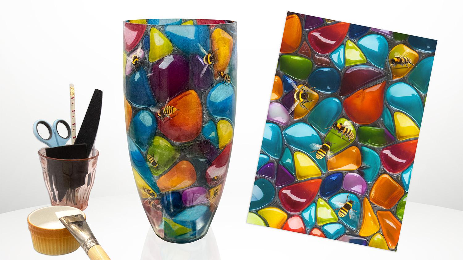Groepsworkshop rijstpapier op glas - Foto