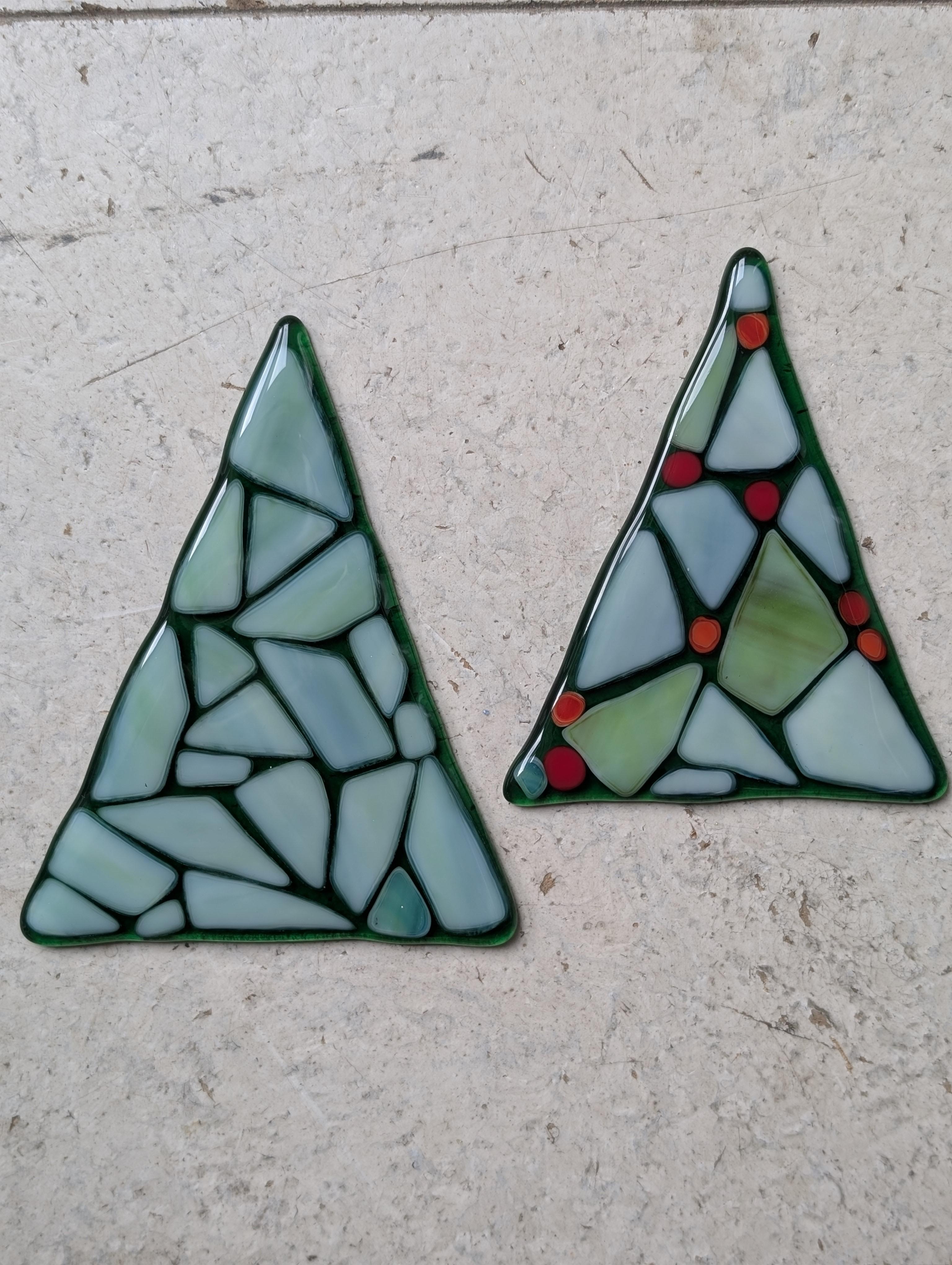 Glas fusen: 2 kerstbomen met kaarslicht -2.5u/3u - Foto