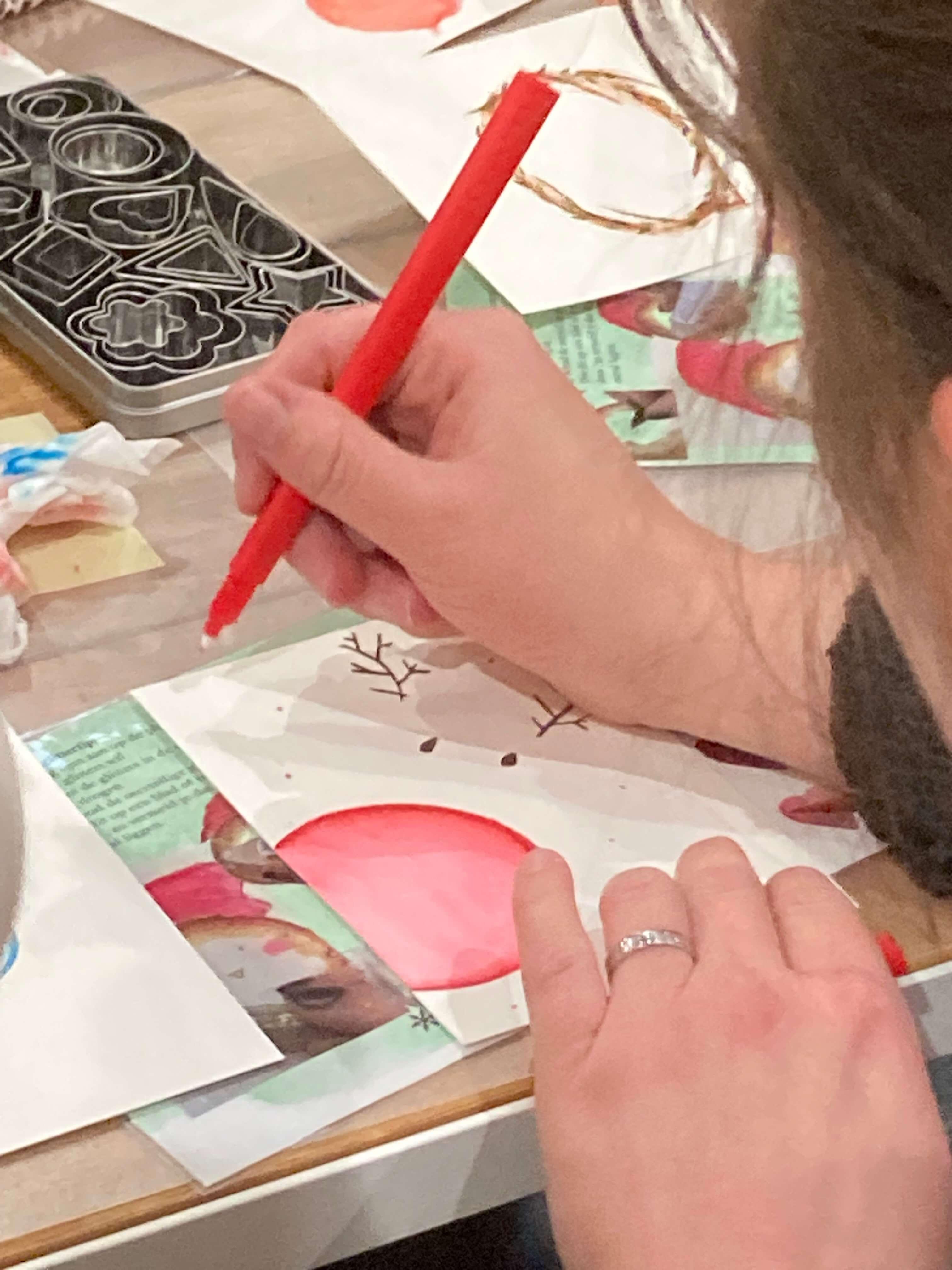 workshop kerstkaarten maken met brushpen - Foto