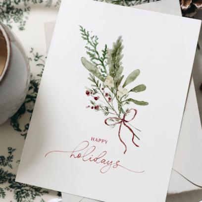 Aquarel kerstkaartjes met kalligrafie