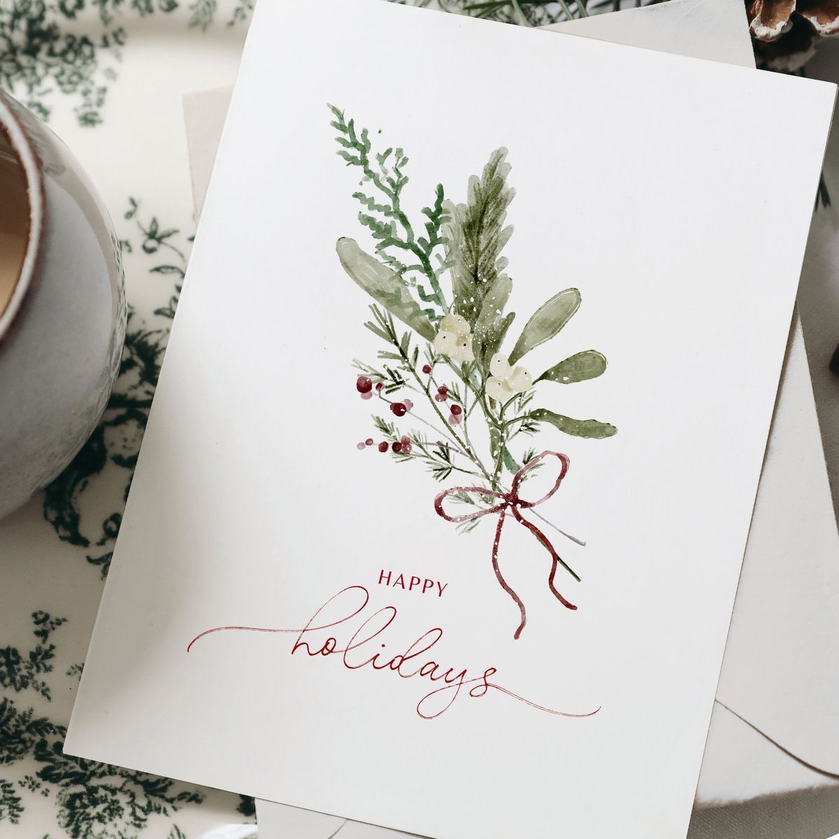 Aquarel kerstkaartjes met kalligrafie