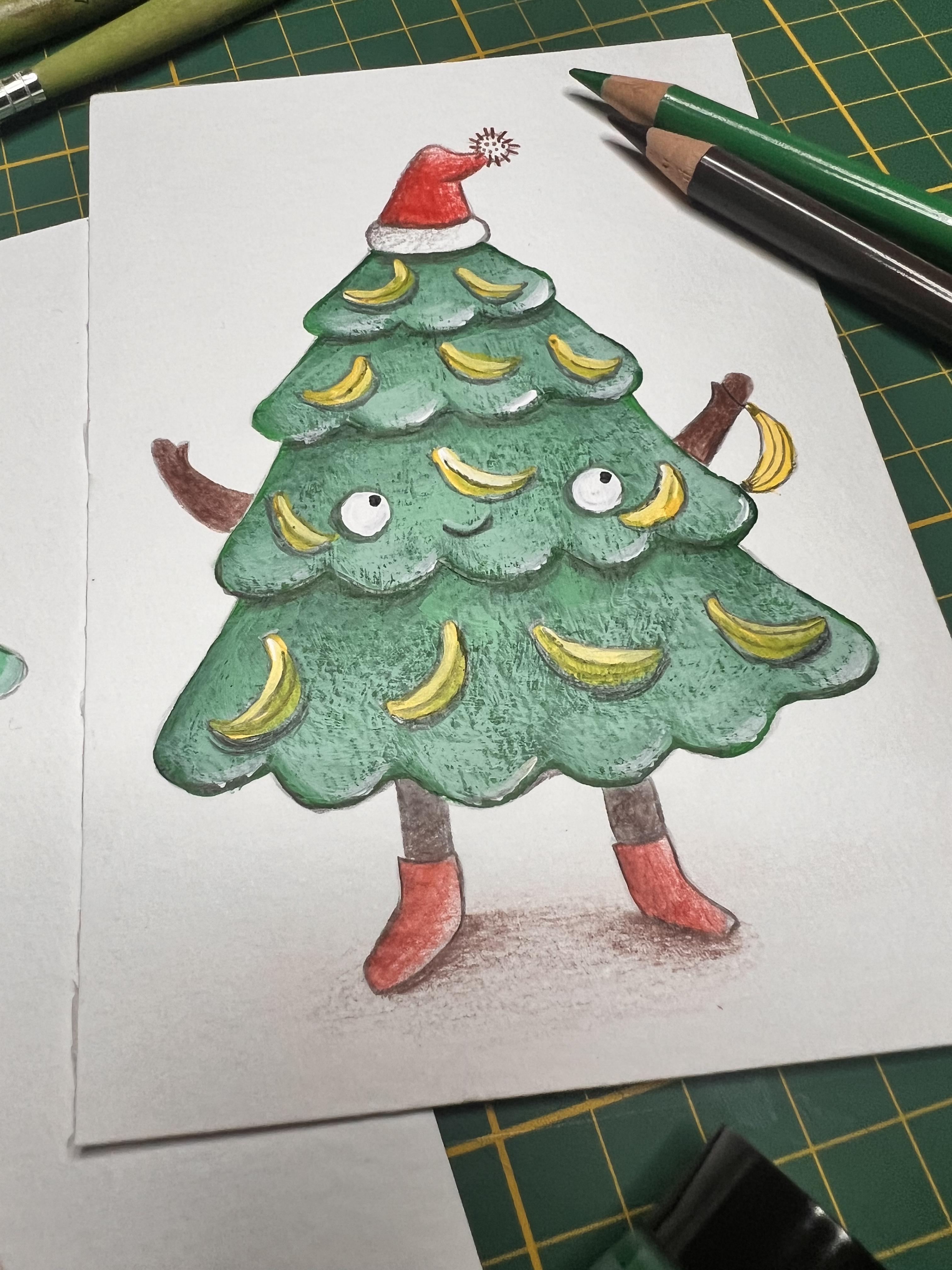 Workshop ‘gekke kerstbomen’ kerstkaartjes illustreren - Foto