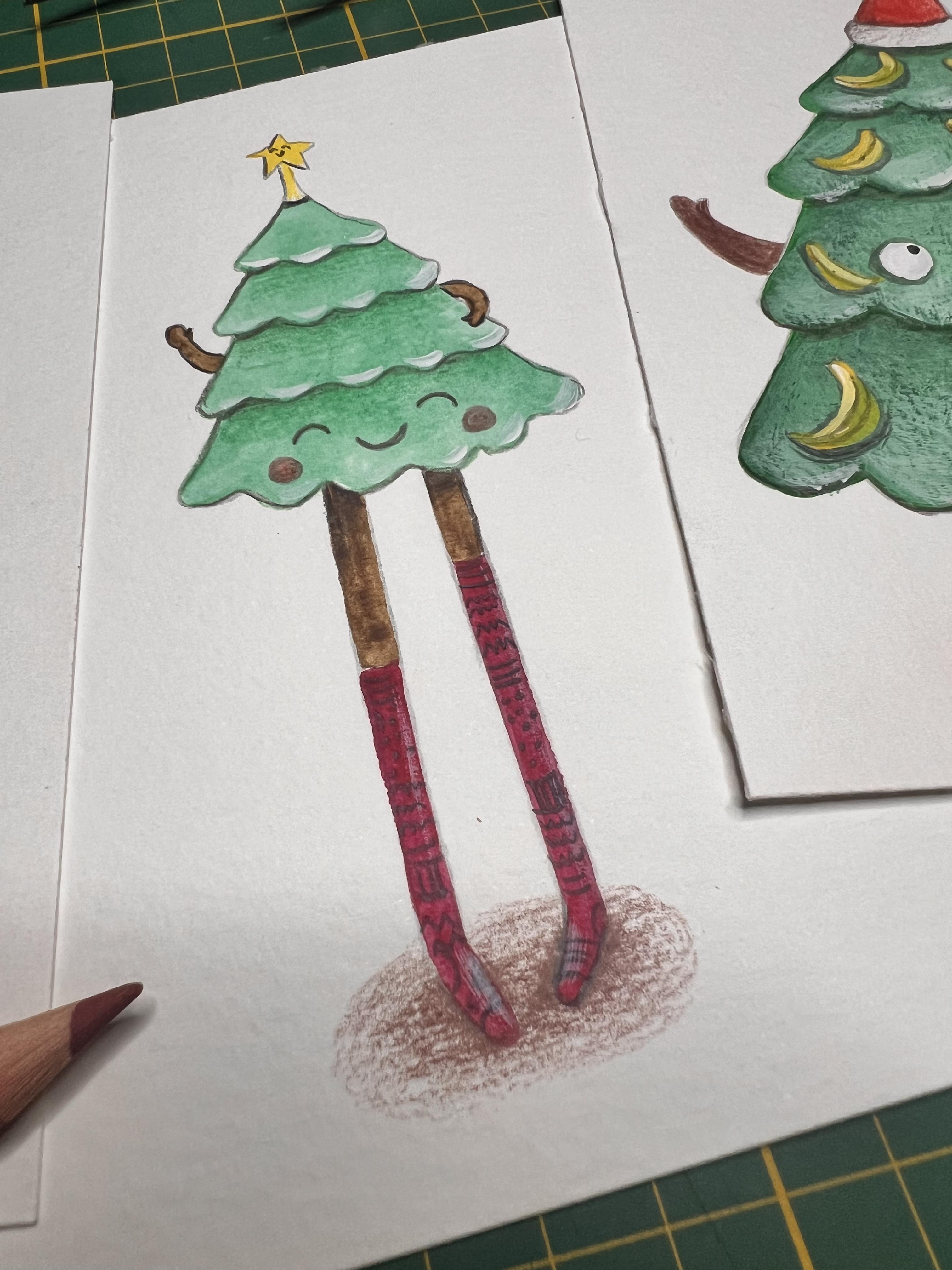 Workshop ‘gekke kerstbomen’ kerstkaartjes illustreren - Foto