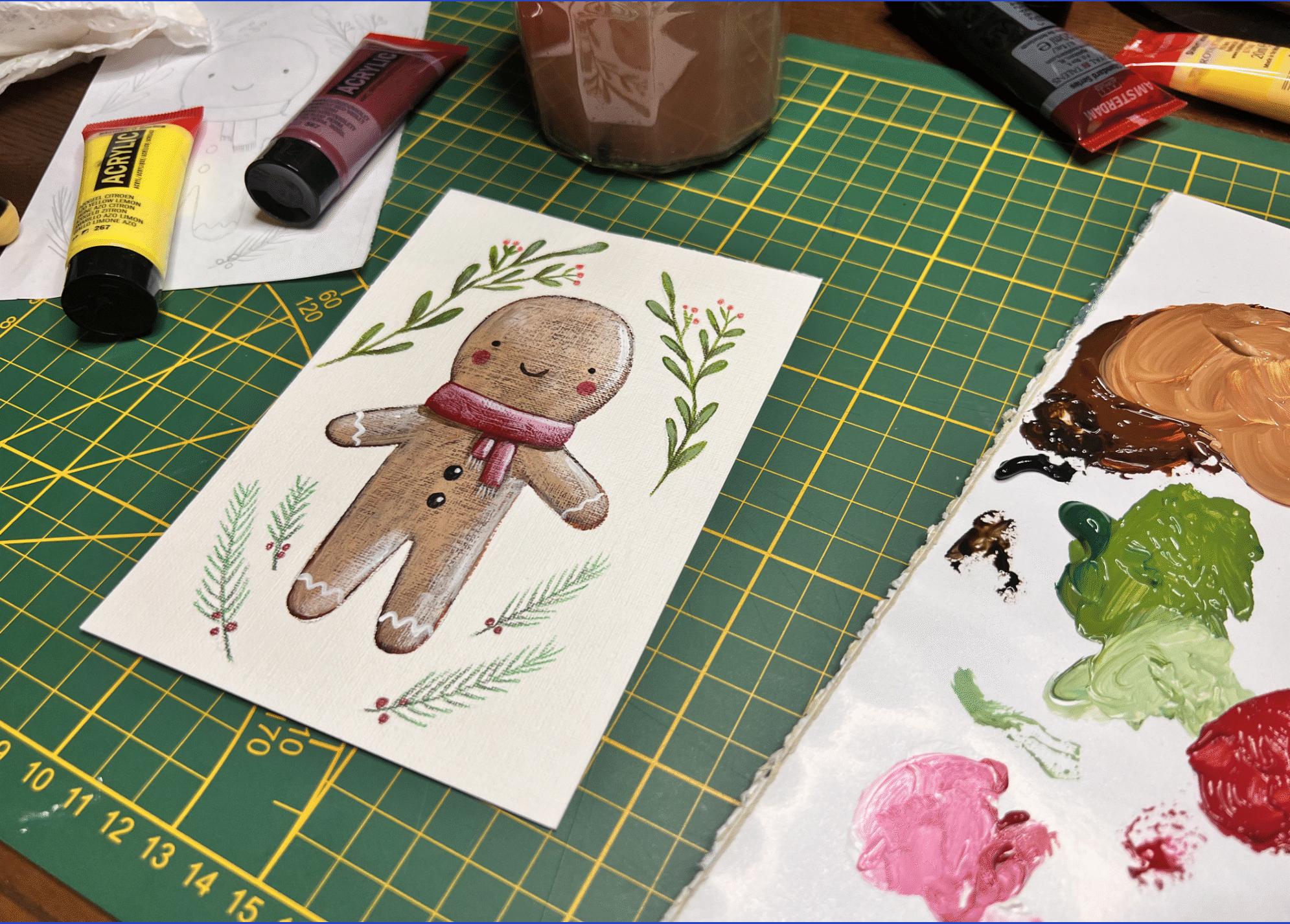 Workshop ‘gingerbread man’ kerstkaartjes illustreren - Foto