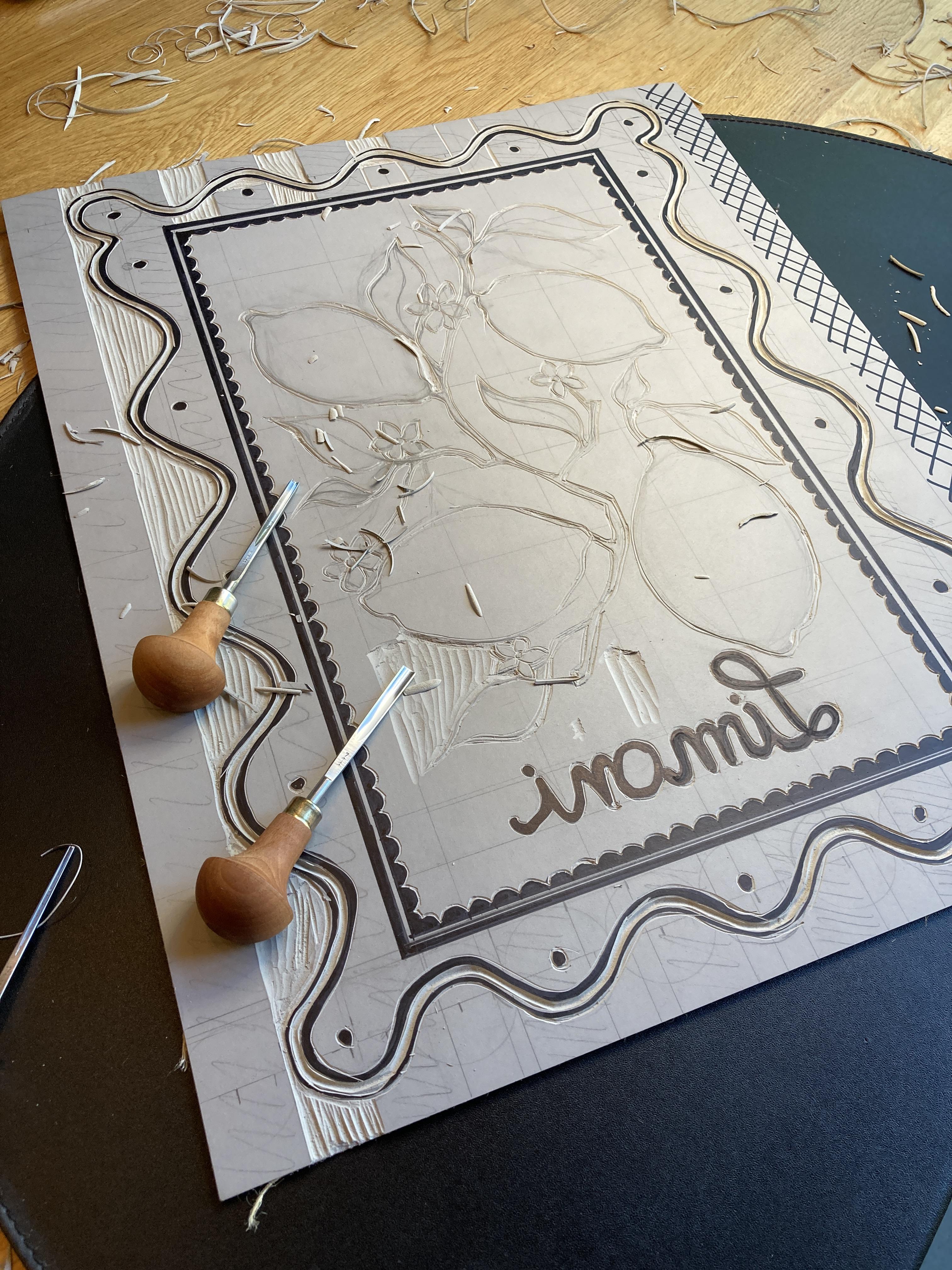 Linoprint - Paddestoelen en bosstructuren - of eigen ontwerp - Foto
