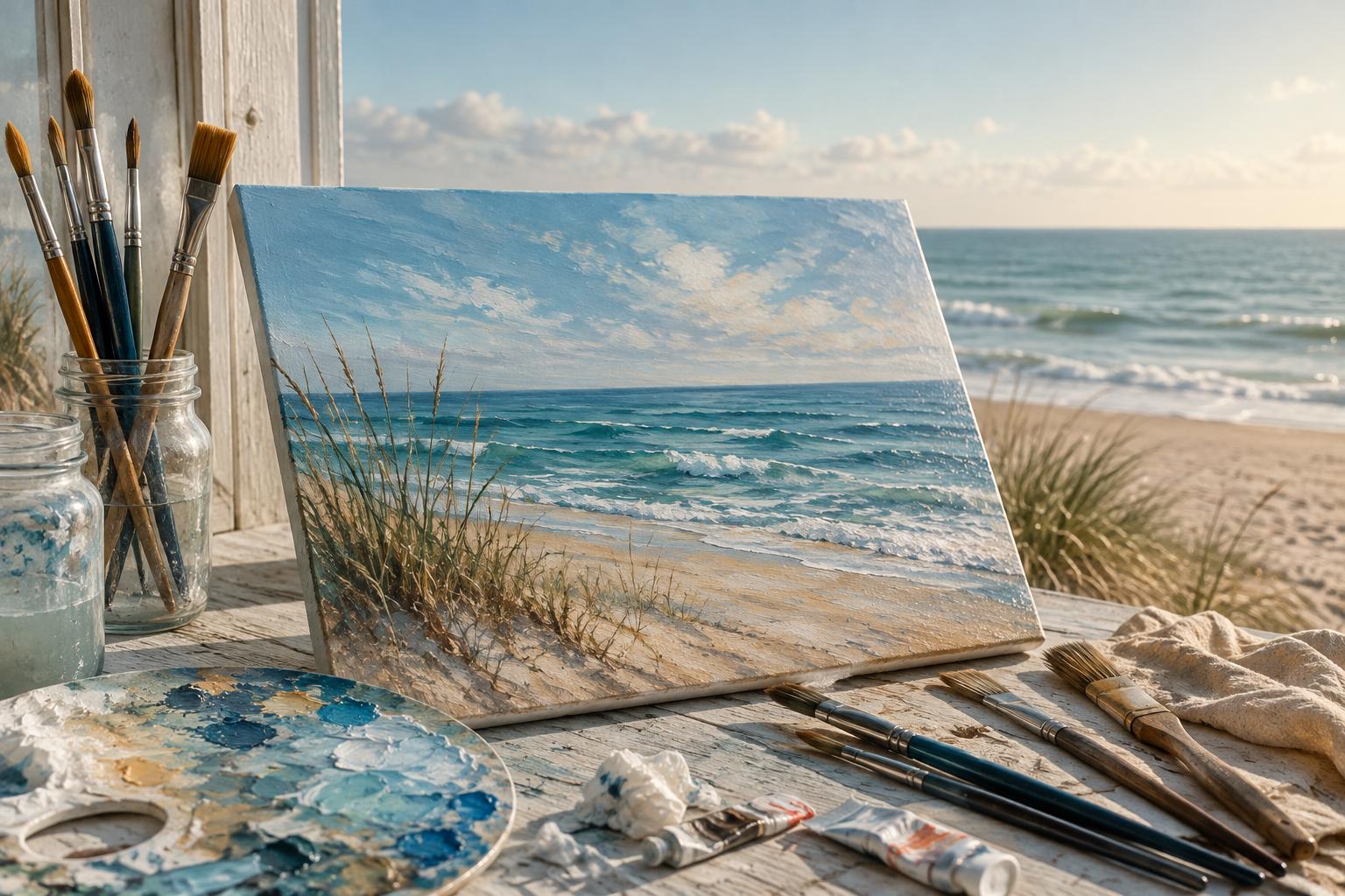 Zeelandschap leren schilderen - Foto