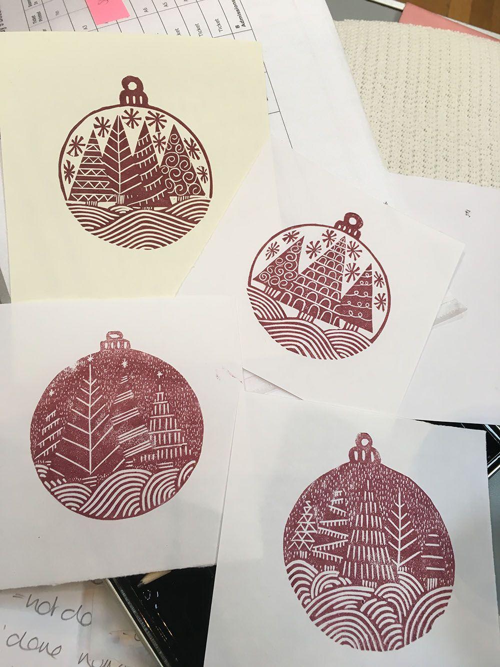 Linocut voor beginners en gevorderden: kerstster of kerst- en nieuwjaarskaartjes - Foto