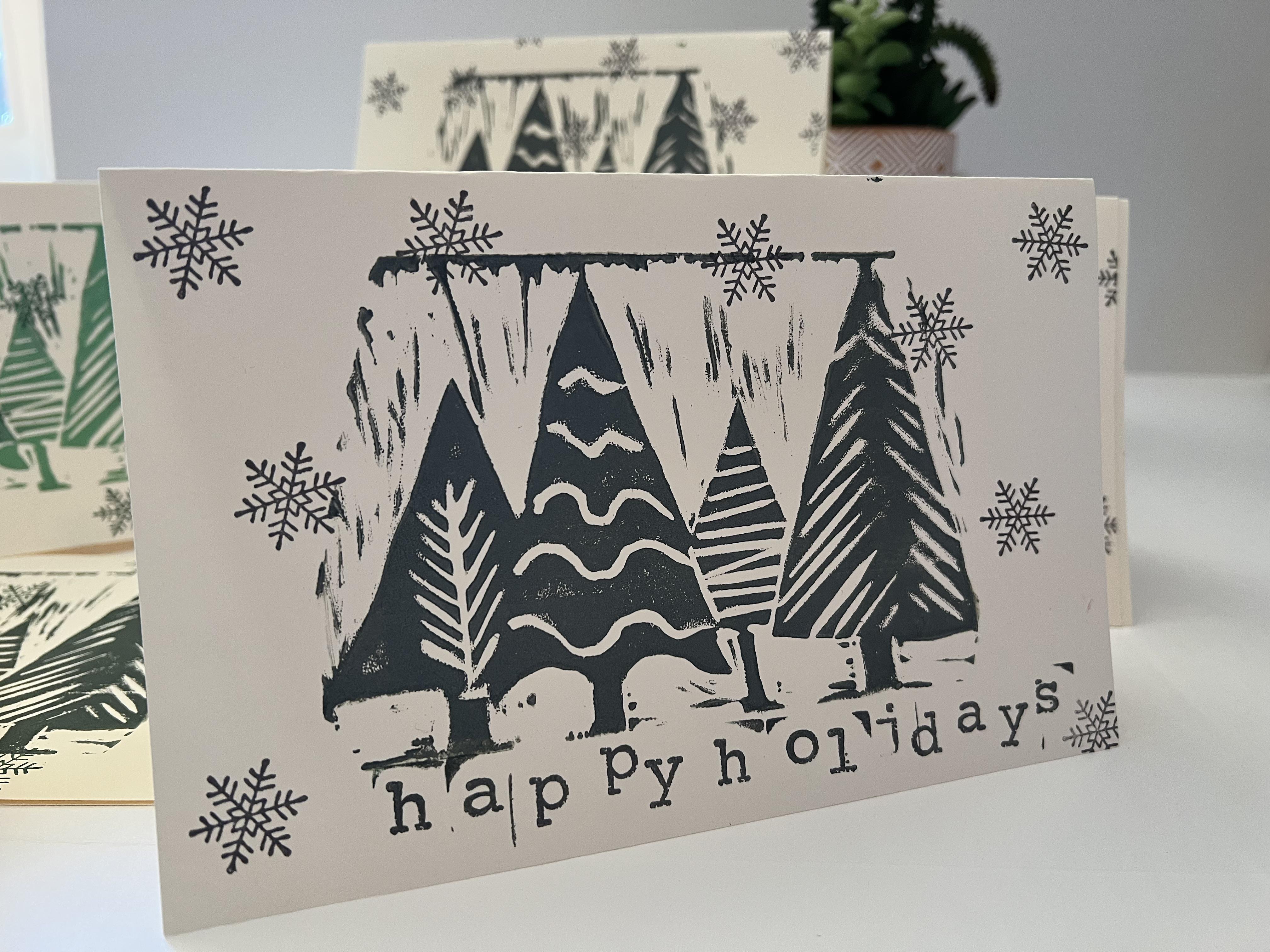 Linocut voor beginners: Theelichthouders in papier voor de feesttafel of kerst/nieuwjaarskaartjes - Foto