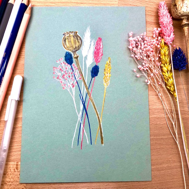 DIY pakket. Forever Flowers: droogbloemen tekenen met potlood - Foto